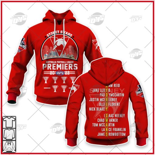 AFL Sydney Swans Premiers 2022 Hoodie Zip Long Shirt