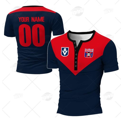 Personalised Melbourne Demons Football Club Vintage Retro AFL 90s Henley Shirt Gothic T-shirt