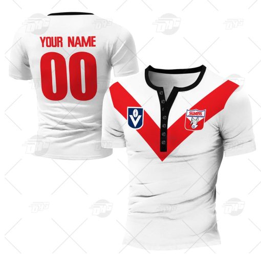 Personalised Sydney Swans Football Club Vintage Retro AFL Henley Shirt Gothic T-shirt