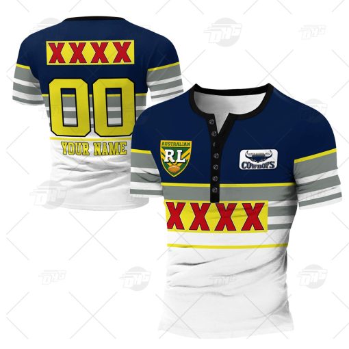 Personalised North Queensland Cowboys 1995 ARL/NRL Vintage Retro Henley Shirt Gothic T-shirt