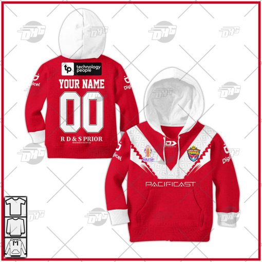 Personalise Mate Ma’a Tonga Rugby League World Cup Jersey Away 2022 Hoodie Long Tee For KID