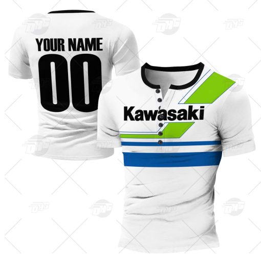 Vintage 80s Style Kawasaki Motocross Jersey MX Enduro AHRMA motorcycle dirt bike Henley Shirt Gothic T-Shirt