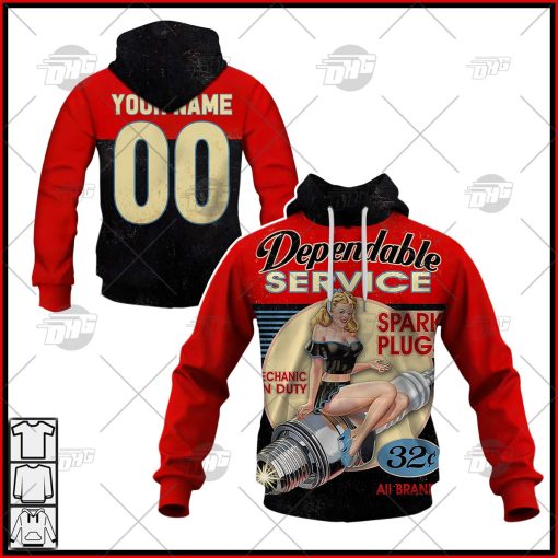 Personalized Dependable Service Vintage Retro Motor Racing Oil T-shirt Long Hoodie Zip