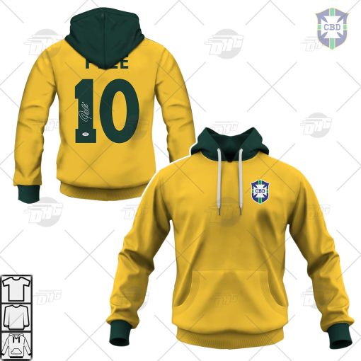 Brazil Pele Signed Jersey Styled Hoodie T Shirt Autographed PSA DNA ITP COA