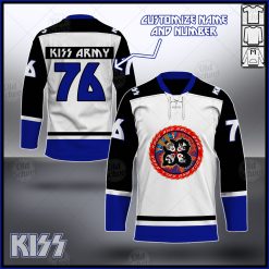 Personalized KISS Rock and Roll Over White Hockey Jersey