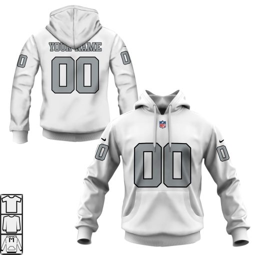 Custom Las Vegas Raiders Throwback White and Sliver Hoodie and T-shirt