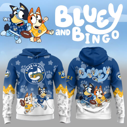 NRL Parramatta Eels Mixed Bluey and Bingo Hoodie T-shirt