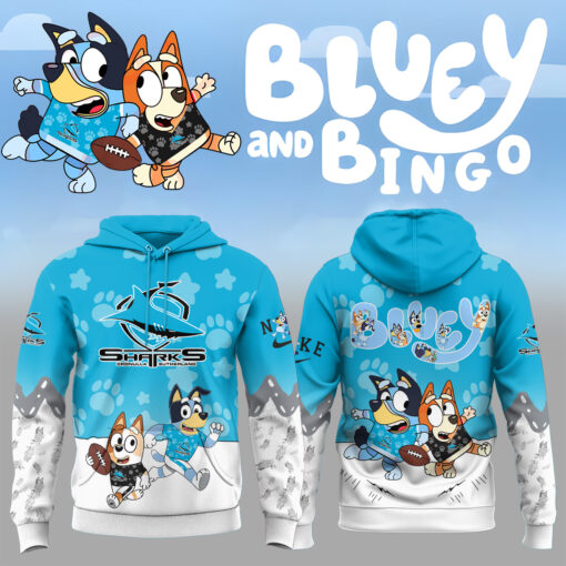NRL Cronulla Sutherland Sharks Mixed Bluey and Bingo Hoodie T-shirt